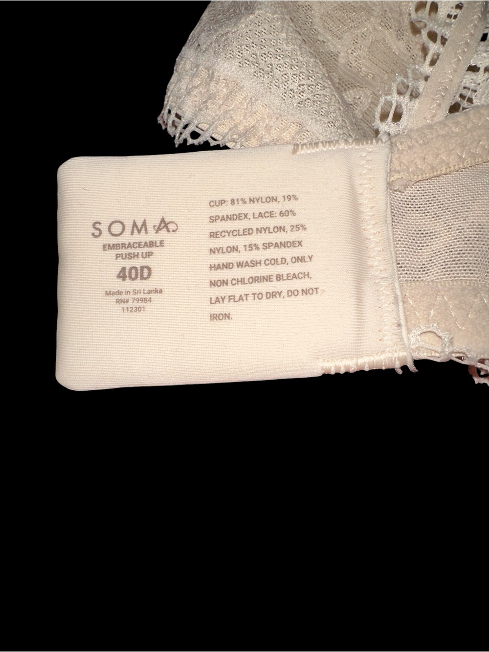 Soma Embraceable Push Up Plunge Smooth Underwire Lace-Back Convertible Bra 40D - Picture 4 of 4